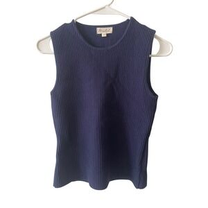 Marled Womens Navy Blue Ribbed Knit Sleeveless Crew Neck Shell Top XS
